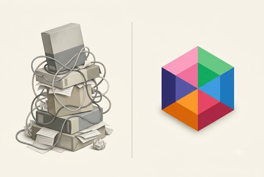 Comparaison : un empilement d'outils disparates face à la suite U Hub unifiée