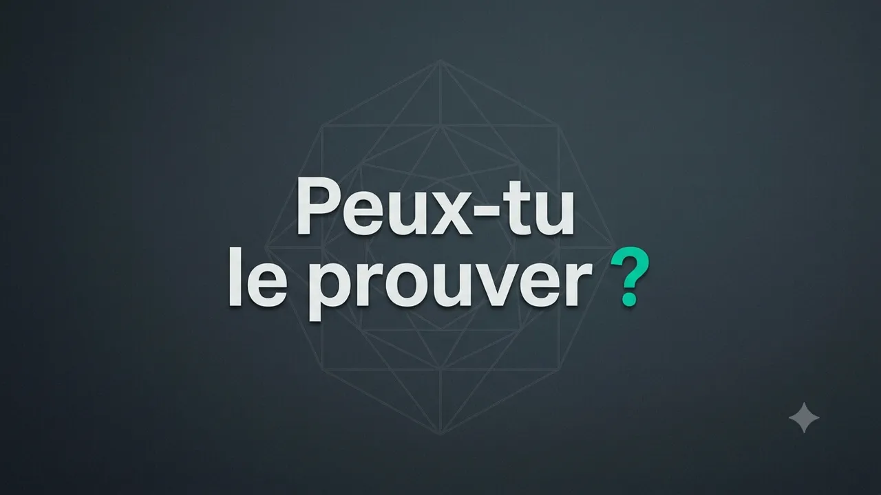 La phrase « Peux-tu le prouver ? » en grandes lettres sur fond sobre, avec une trame géométrique en filigrane.